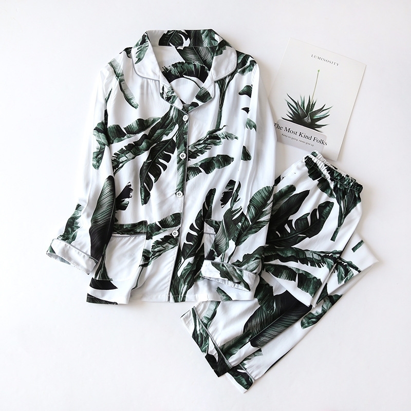 High Quality Soft Cotton Pajamas Women Printed Home Clothes Suit New Summer Thin Long Sleeve Sleepwear Female Pijama Autumn 201031