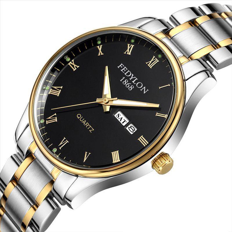 

FEDYLON Top Brand Lovers' Wristwatches Dual Date Week Luminous Quartz Watch for Man Fashion Luxury Men Watches Relogio Masculino1, Men silver white