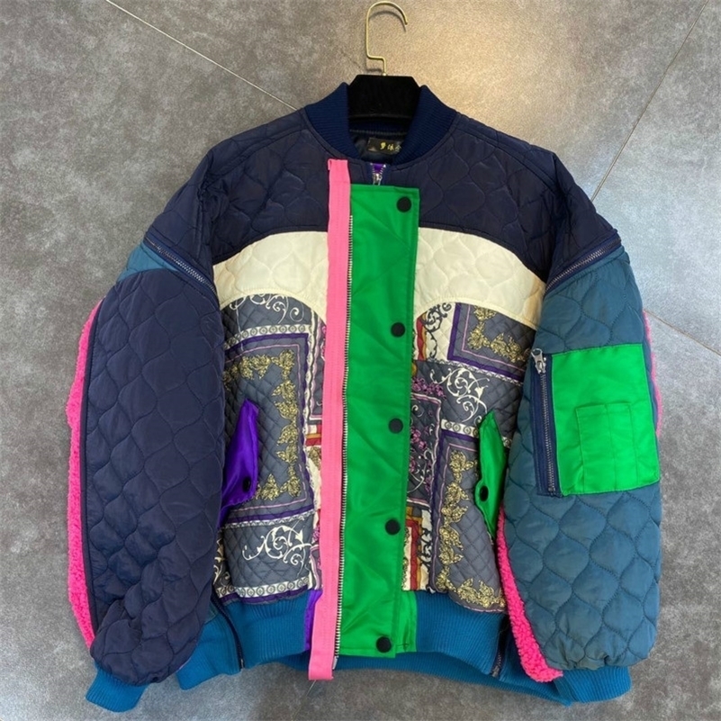 

DEAT Autumn Winter Women New Fashion Stand Collar Long Sleeve Stitching Multi Pocket Indie Folk Style Cotton Jacket RC963 201210