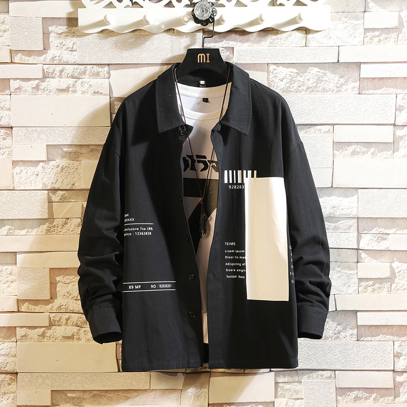 

2021 New Hip Hop Streetwear Casual Black Green Shirt for Men's Long Sleeve Spring Autumn Korea Oversize Clothes Ztx3, Ch11 a