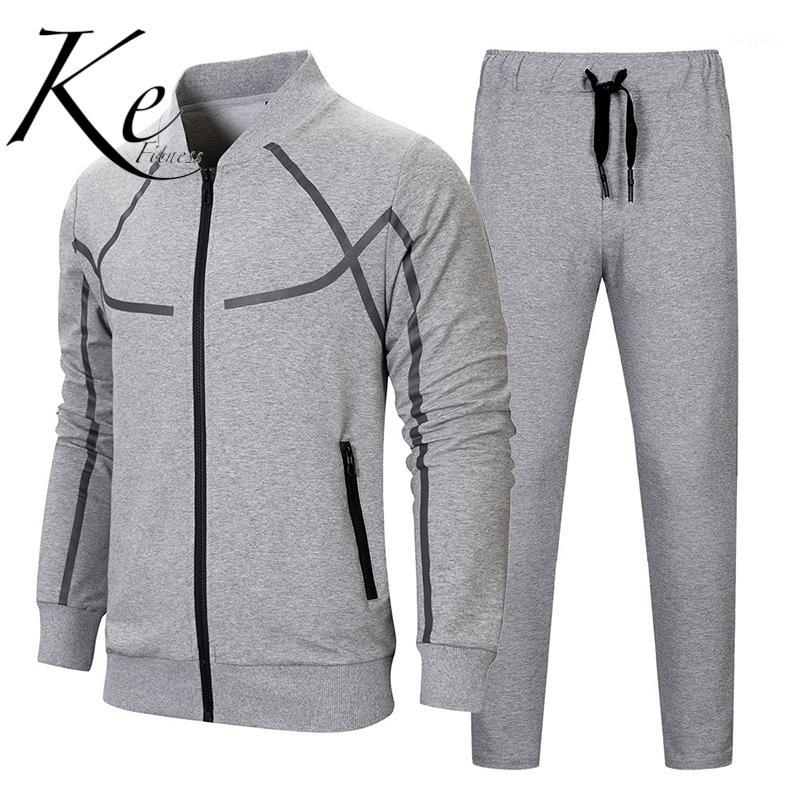 

KE Outdoor sports men' hot style casual sports suit plus size baseball uniform cotton men tracksuit men set1, Gris
