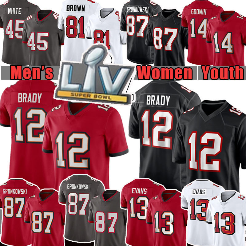 

12 Tom Brady Men Women Youth 87 Rob Gronkowski Mike Evans Football Jersey Chris Devin White Godwin TampaBayBuccaneer81 Brown, Patch + women size s-xxl