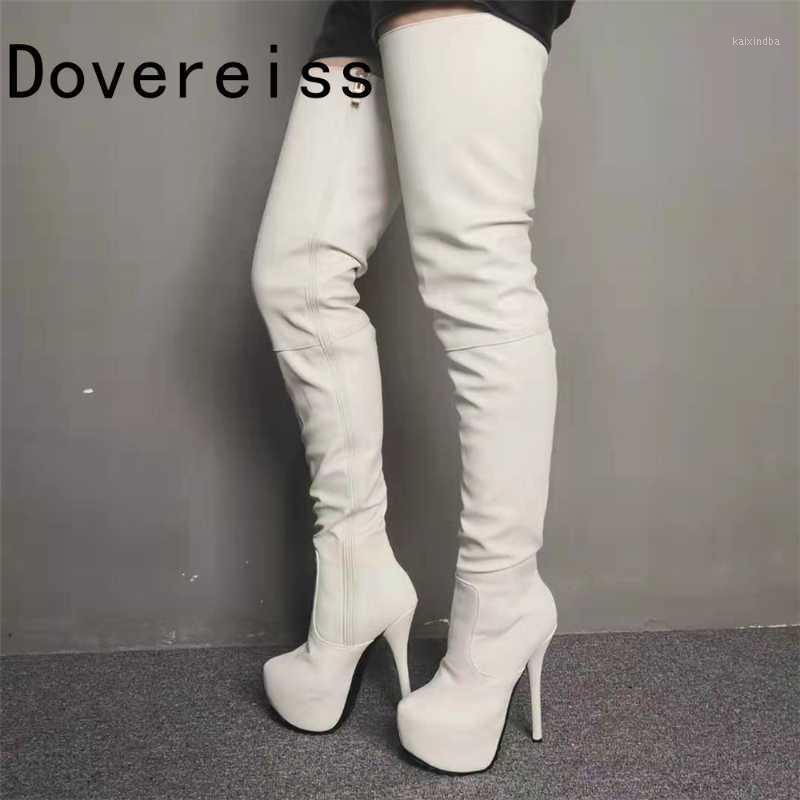 

Dovereiss Fashion Women's Shoes Winter Pointed Toe sexy Zipper new Platform white Over the knee boots Stilettos heels 35-471, Black