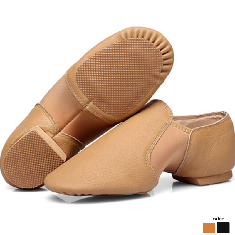 

2021 New Woman Black Brown Genuine Leather Jazz Soft Dancing Sneakers Gymnastics Unisex Slip on Pratice Dance Shoes Tan Ffn1