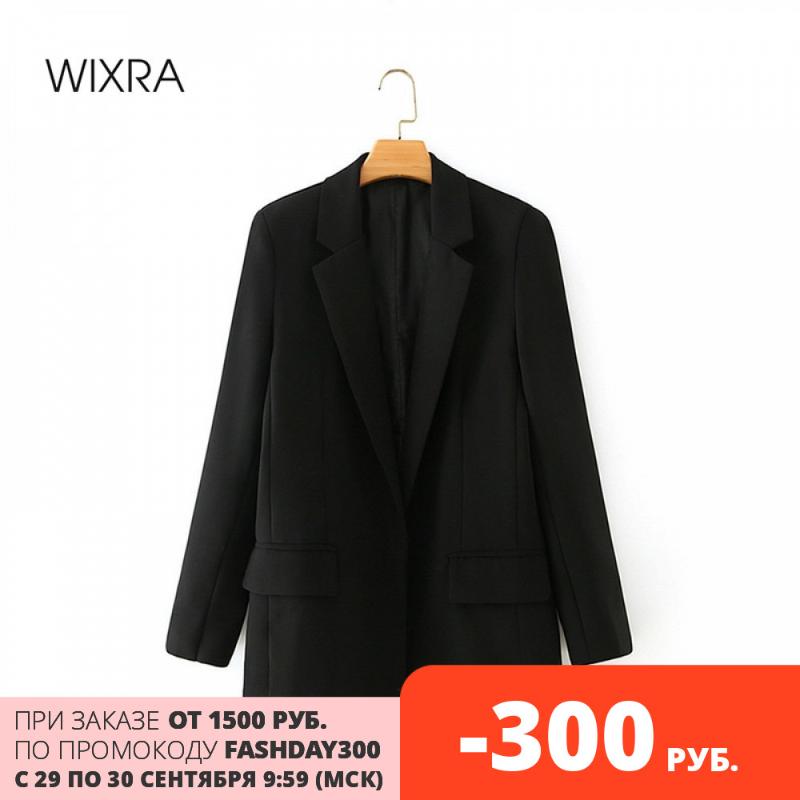 

Wixra Womens Blazer Jacket Casual Solid Color Double-breasted Pocket Coat Office Lady Autumn and Spring, Black