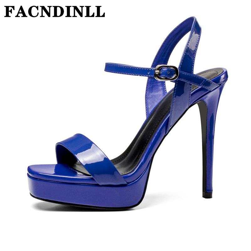 

2021 Hot Summer Sandals Shoes Genuine Leather Sexy High Heels Platform Black Blue Shoes Woman Dress Party Wedding Pumps