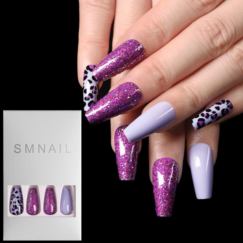 

24Pcs/Set Full Cover False Nail Tips Super Long Ballerina Wearable Nail Art Manicure Matte Tips Coffin Fake Nails with Glue, 10