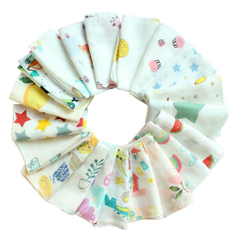 

30x30cm 10Pcs/Pack Baby Muslin Face Washcloth Newborn Wipes Bibs Saliva Towel Infant Feeding Burp Cloth Cartoon Printing Scarf B