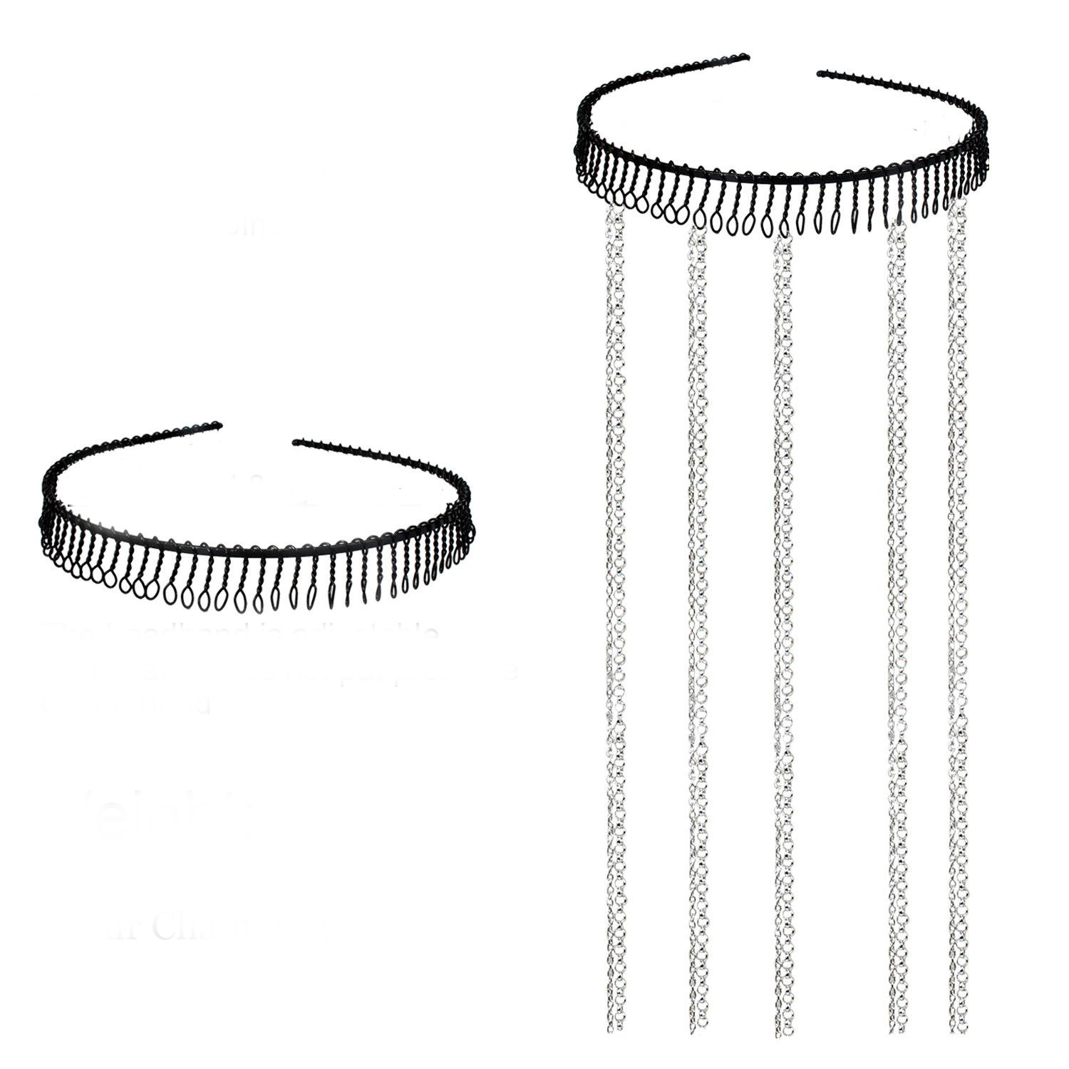Women hair toothed aluminum chain headbands fashion atmosphere eight-character chains braided hairchain headwear personality tassel hairband whol-image-660196466