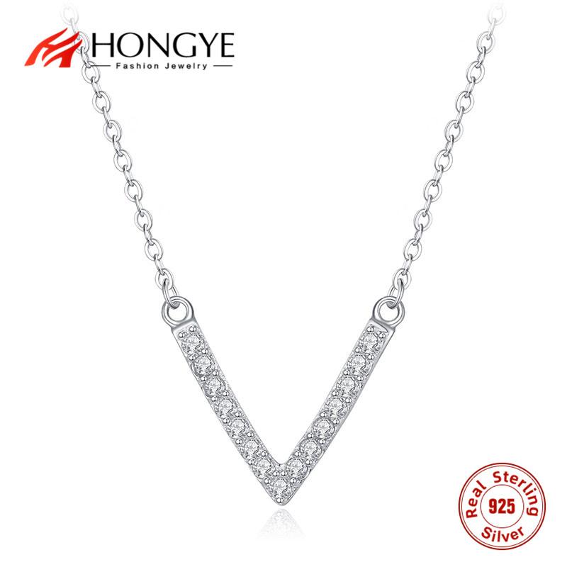 

Chains HONGYE Zircon V Letter Word 925 Sterling Silver Pendant Necklace Jewelry Victory Charm Unique Choker Party Gift