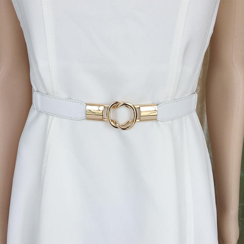 

Practical For Dress Alloy Buckle Skinny Thin Women Waist Belt Decoration Daily Simple Artificial Leather Solid Elastic Fashion, Black