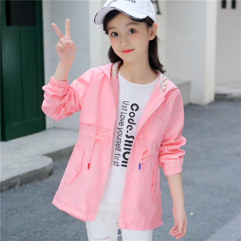 

Girl Clothes 2020 Autumn New Children Thin Clothing Girls Pink/Blue Windbreaker Big Child Winter Plus Hooded Coat For Girl, Pink 1
