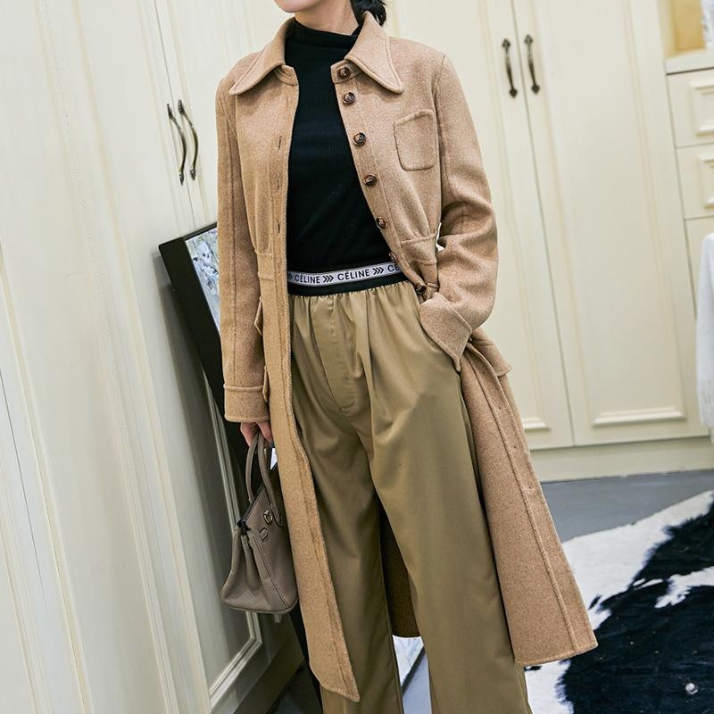 

Winter Women' Woolen Coat Single Breasted Long Sleeve Pockets Wool Jacket Outwear xr20, Camel