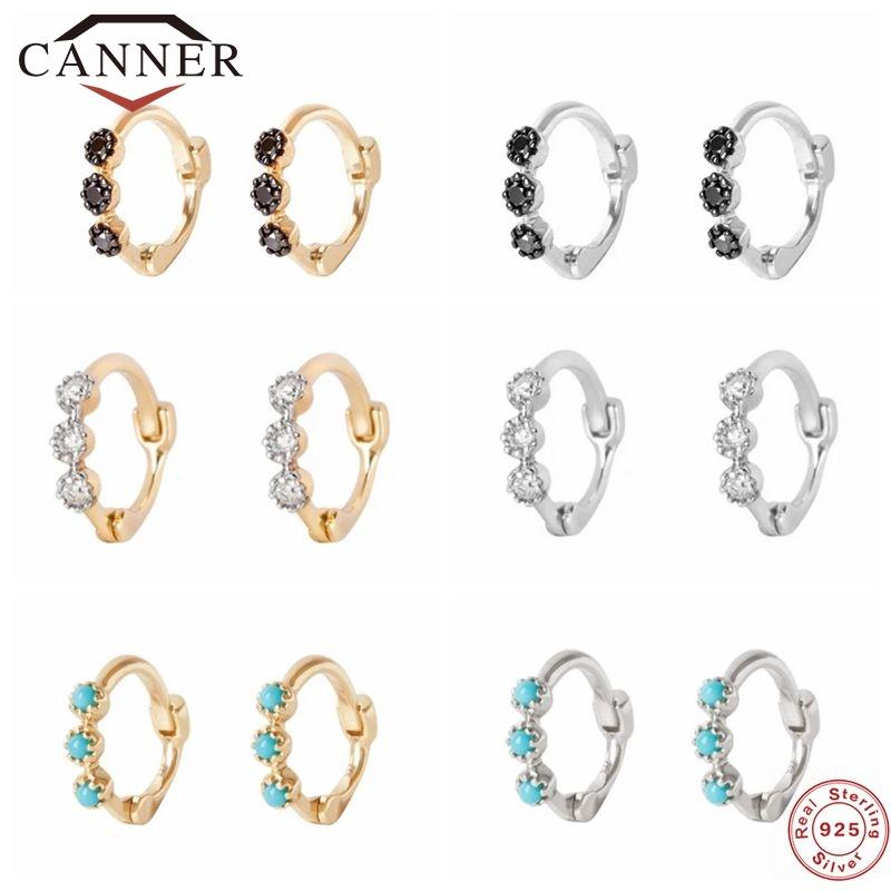 

CANNER 100% Real 925 Sterling Silver Hoop Earrings for Women Piercing Earring Earings Jewelry pendientes Black White Blue Zircon
