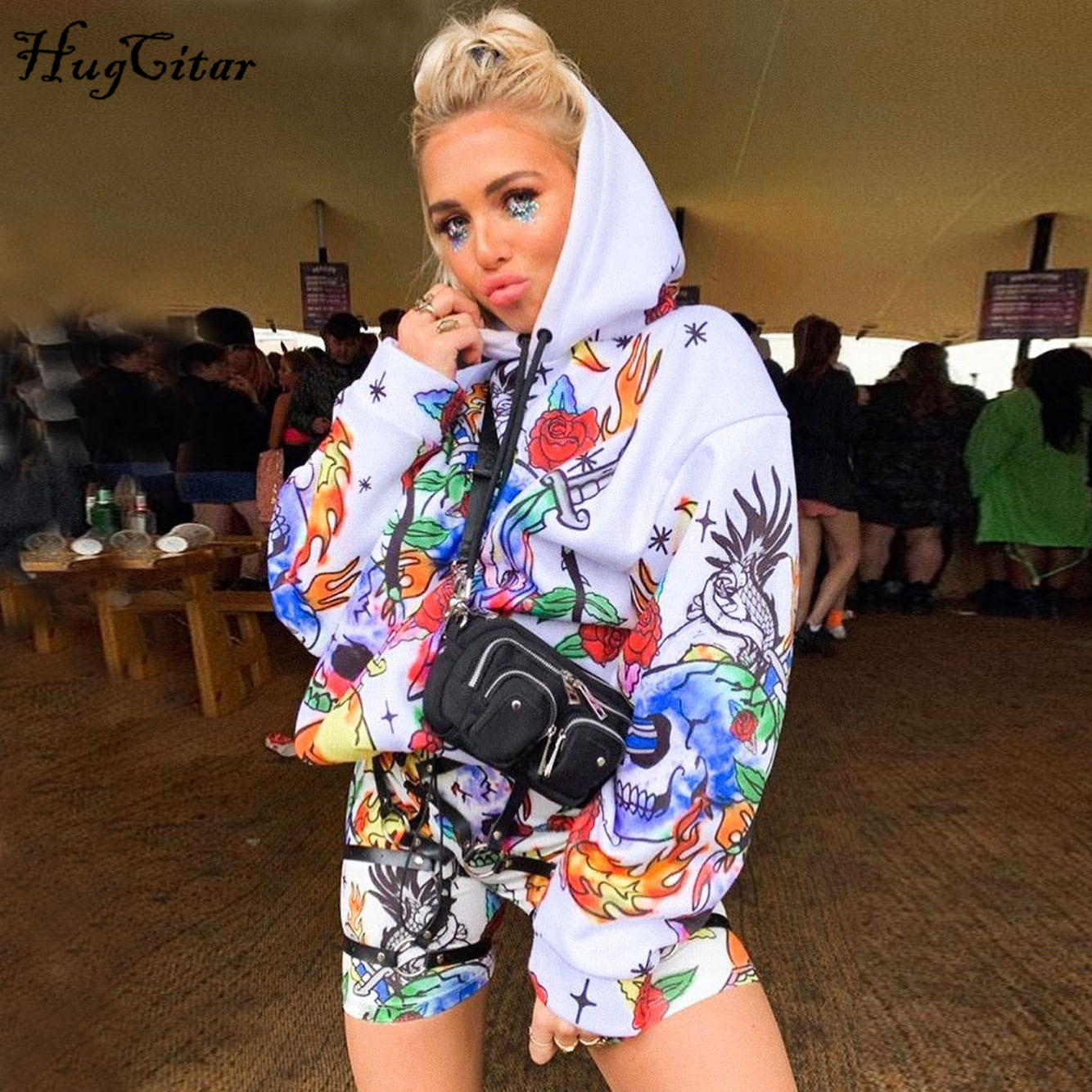 

hoodie 2010 Autumn/Winter Printed Hooded Long Sleeve Sweatshirt Loose Hoodie Full Score Streetwear Outfit Hooded Women' Jacket, White