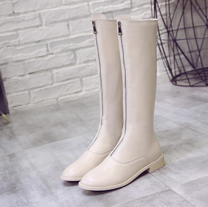 

2020 new autumn shoes thick with boots students wild front zipper women's thin boots, Beige