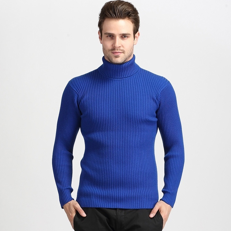 

2021 New Winter High Neck Thick Warm Sweater Men Solid Turtleneck Mens Sweaters Slim Fit Male Knitwear Ek4v, Blue