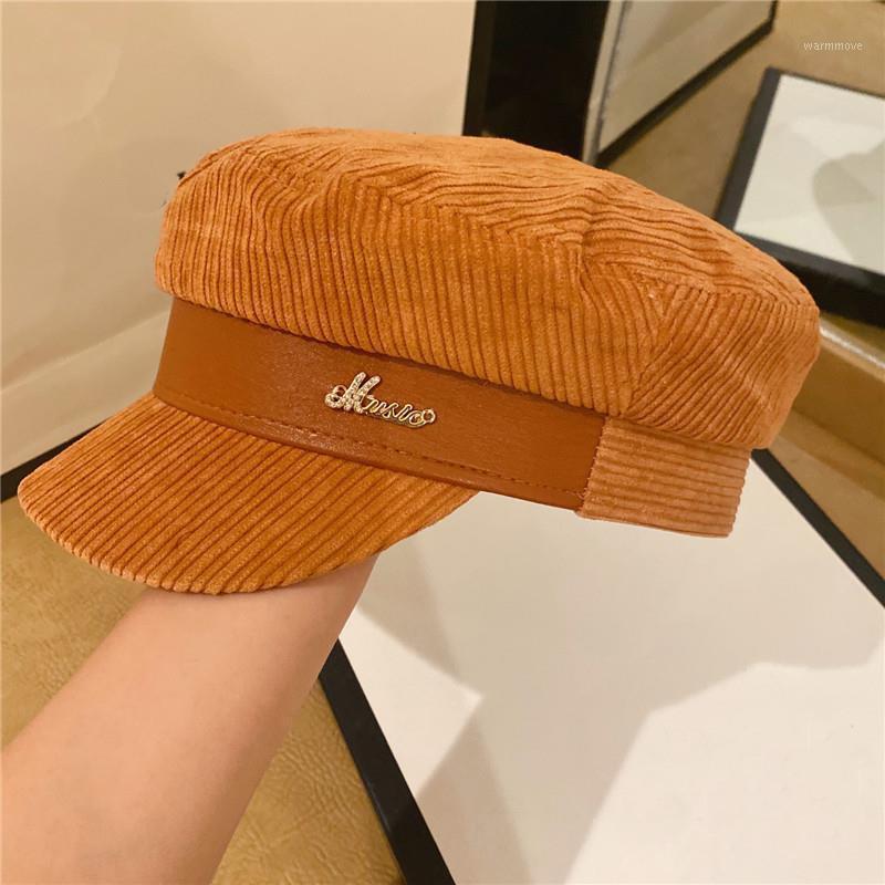 

Newsboy Caps Women Patchwork Leather Brim Corduroy Hats Flat Visor Cap Cap For Female1, Black