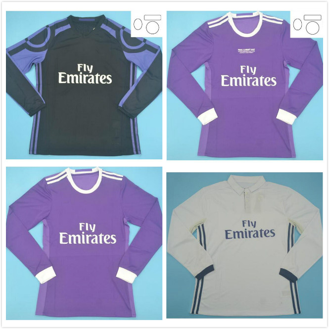 

long sleeve 2016 2017 retro real madrid soccer jersey pepe ronaldo kross benzema full football shirt 16 17 james vintage camiseta de fútbol, Black;yellow