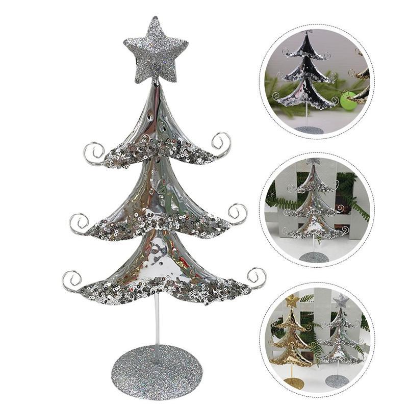 

1PC Artificial Christmas Tree Ornament Xmas Tree Iron Art Craft Desktop Adornment Home Christams Decoration