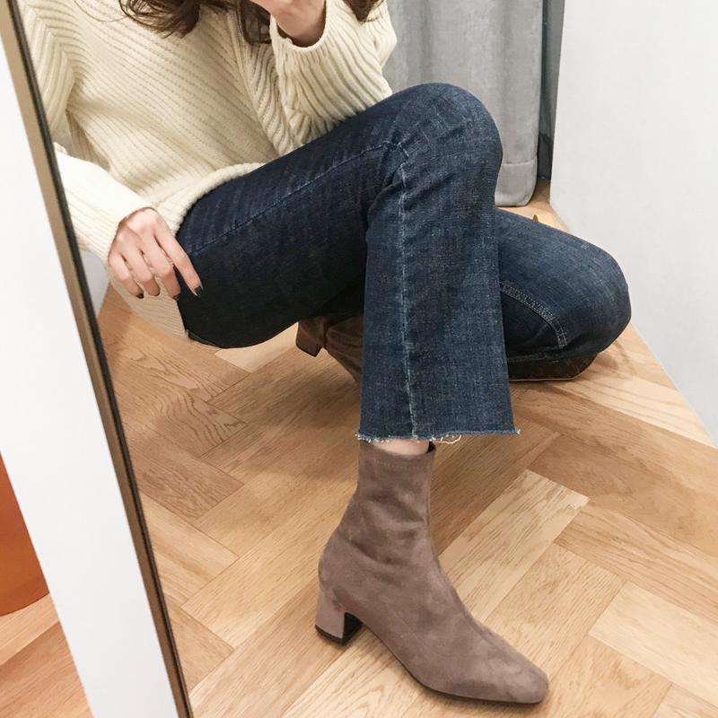 

3 Colors Ankle Boots for Women 2020 Autumn and Winter Boots Women Formal Wear Round Toe Mid-heel Booties Female Size 33-421, Suede black 6cm