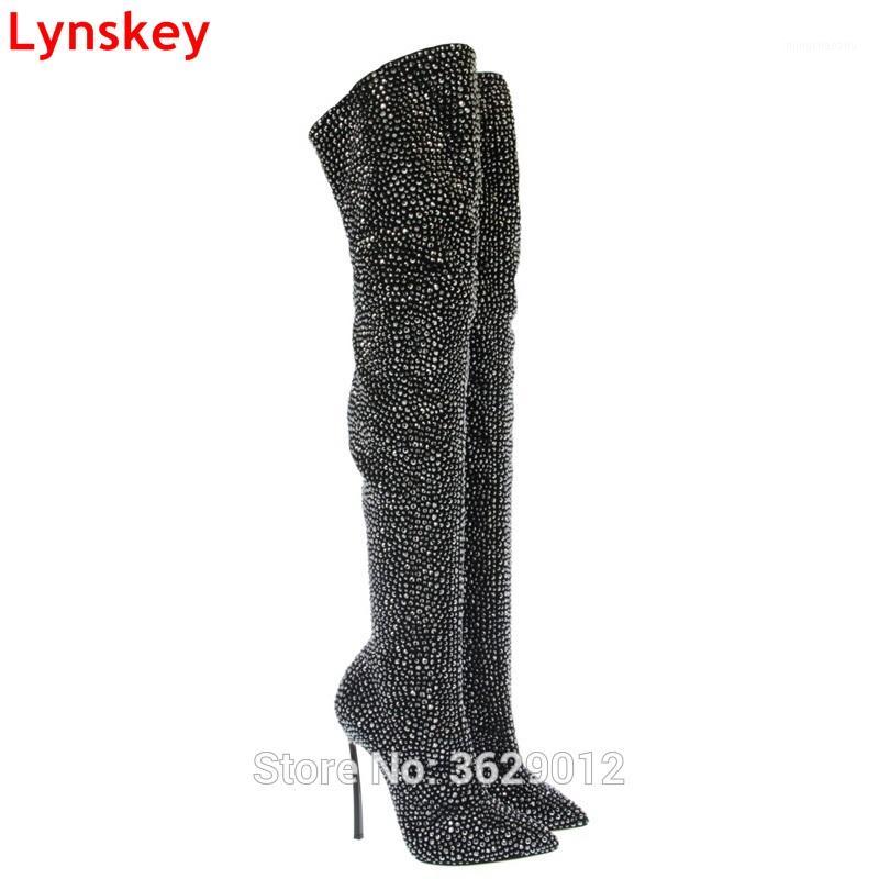 

Luxury Crystal Over The Knee Boot Pointy Toe Metal Heel Thigh High Boot Autumn Rhinestone Long Shoes Woman1, As pic
