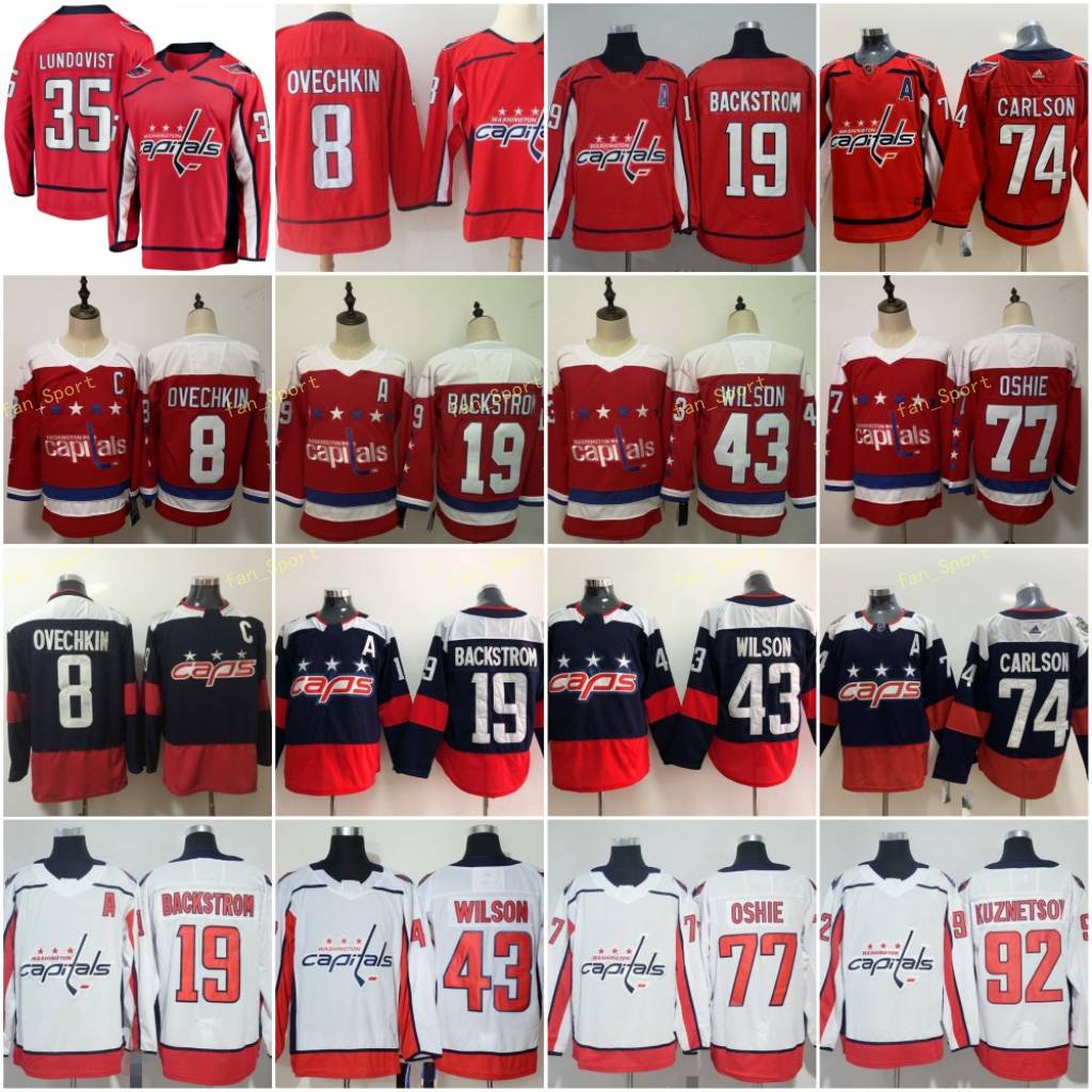 

35 Henrik Lundqvist Washington Capitals Jersey 8 Alex Ovechkin 19 Nicklas Backstrom 43 Tom Wilson 77 TJ Oshie 92 Evgeny Kuznetsov Carlson, As pic