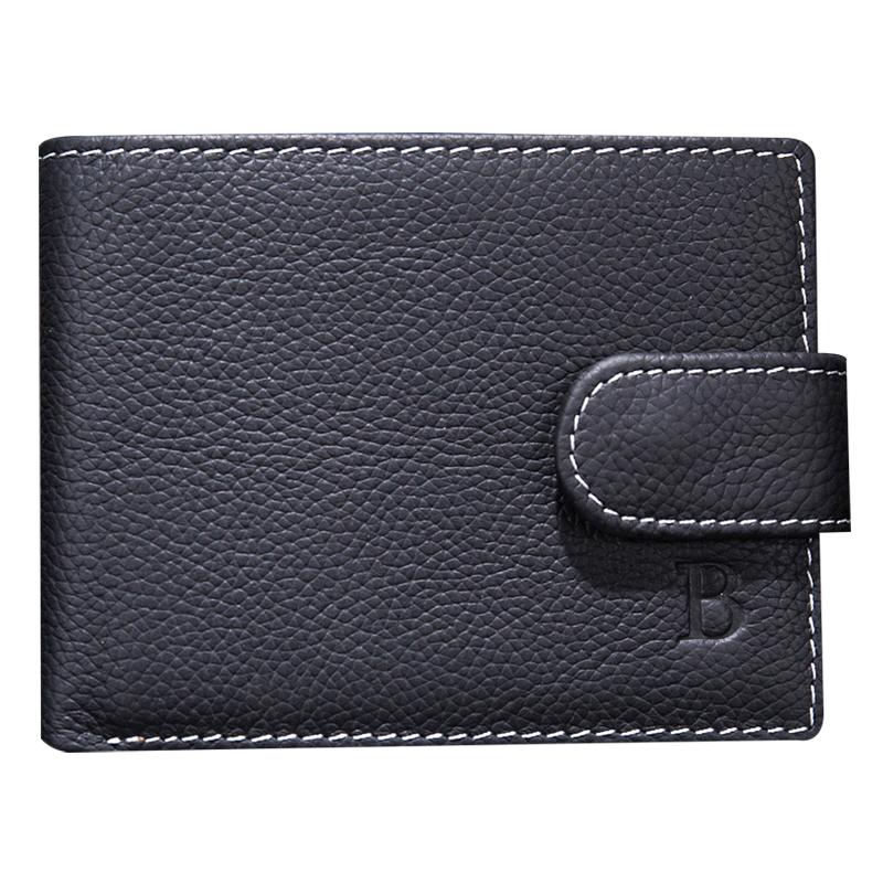 

Men Cowhide Leather Wallet Casual Business Coin Pocket Card Holder Large Capacity Short Slim Purse Money Bag, Black