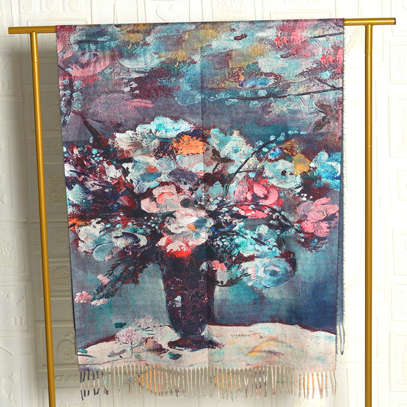 

New 2021 Women Winter Cashmere Digital Painted Shawl Van Gogh Oil Painting Pashmina Ladies Blanket Scarf Qgmk
