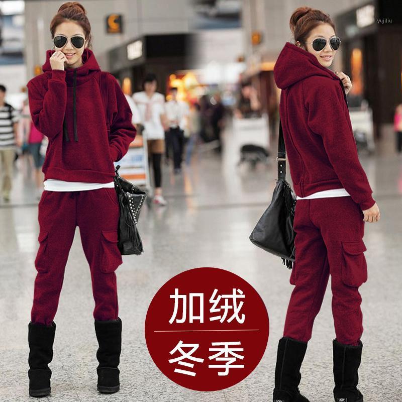 

Winter Thick Fleece Sport Suit Women Tracksuit Thermal Hoodie Coat Running Jogging Fitness Outfit Workout Casual Set Sportswear1, Winered