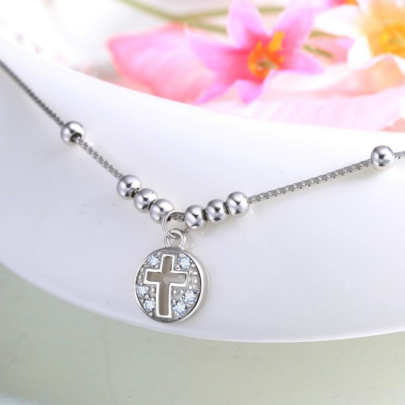 

Anklets FUN-BEAUTY European And American Fashion Retro Anklet S925 Sterling Silver Cross Inlaid Zircon Bead Jewelry1