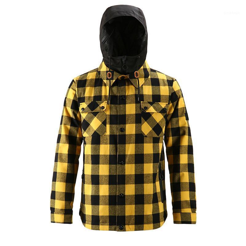 

Autumn and Winter Plaid Shirt Ski Coat Women' Waterproof Thickened Warm Veneer Fashion Loose Snow Clothing Men1, Black white
