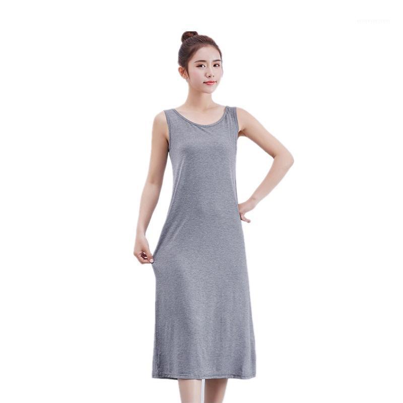 

2019 Women's Night Dress Long Basic Nightwear Sleeveless Sleep Shirt Modal Nightgown Summer Sleepwear Casual Nighty One Size1