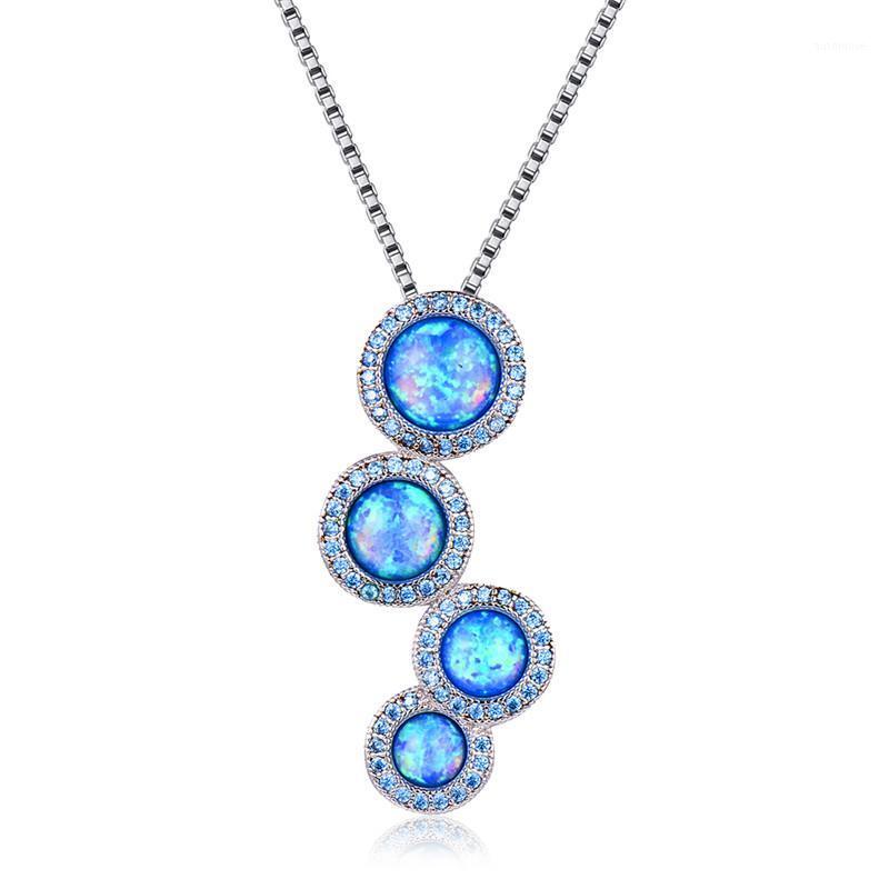 

Luxury Female Blue White Fire Opal Pendant Necklace For Women 925 Sterling Silver Purple CZ Round Birthstone Bar Necklace1