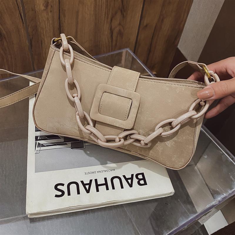 

HOT Niche Design Wild Ins Handbags 2021 New Fashion Frosted Shoulder Messenger Bag Western Style Chain Armpit Bag Width: 24cm, Black