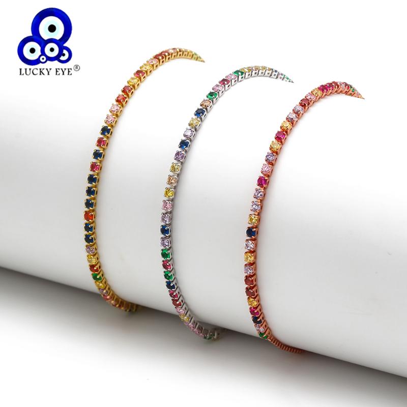 

Lucky Eye Colorful Cubic Zircon Bracelet Rose Gold Silver Color Chain CZ Bracelet Adjustable Jewelry for Women Female EY6609