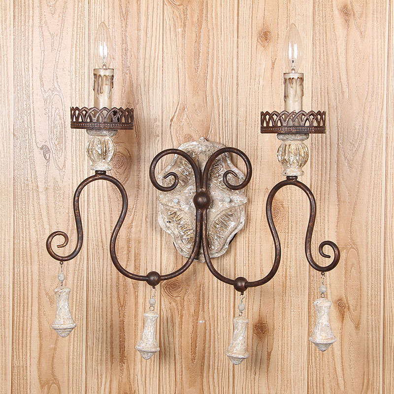 

American Rural Iron Wall Lamp for bedroom Retro Wooden light Bedside Nordic wood wall Light hotel Restaurant Crown sconces