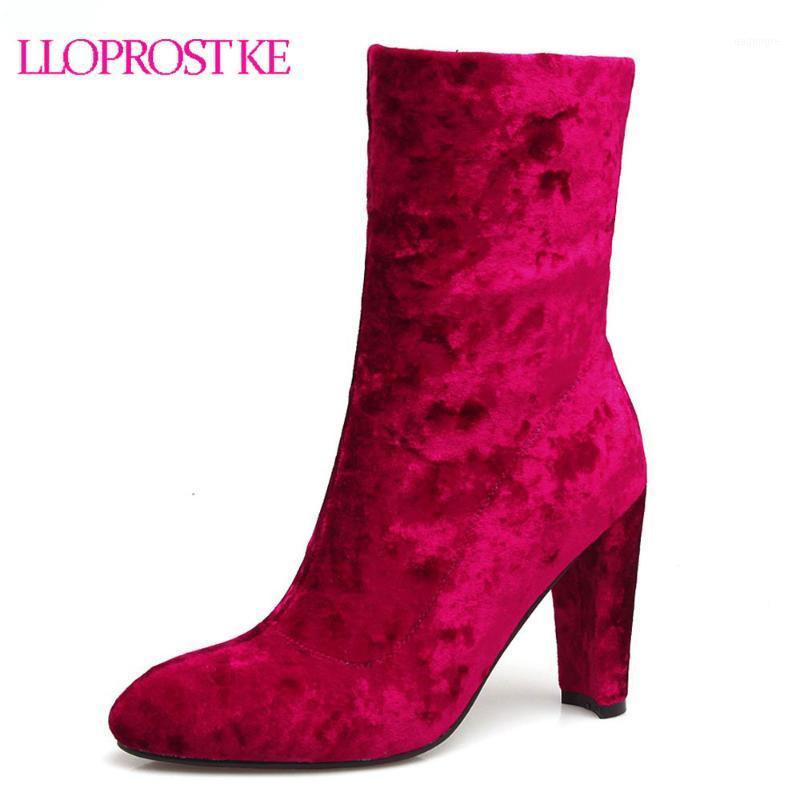 

Lloprost ke New Autumn Winter Fashion Velvet Ankle Boots For Women Round Toe Chunky Heel Zipper Retro Booties Size 33-46 MY8221, Black