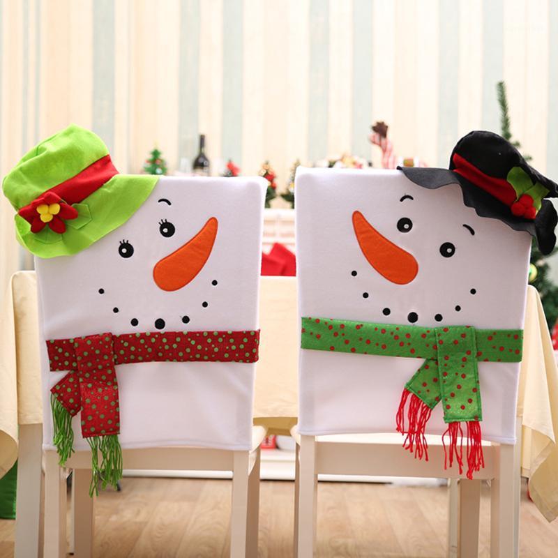 

Xmas Snowman Ornaments Chair Back Cover Christmas Dinner Table Home Decor1