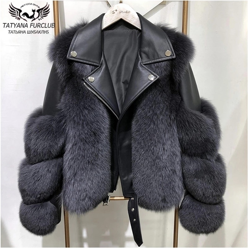 

Winter Fashion Women Real Fox Fur Coats With Genuine Sheepskin Leather Whole skin Natural Fox Fur Jacket Luxury Outwear New 201120, Green