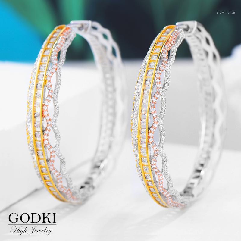 

GODKI Luxury 3 Tone Cubic Zircon Statement Big Hoop Earrings For Women Wedding DUBAI Bridal Square Circle Hoop Earrings 20201