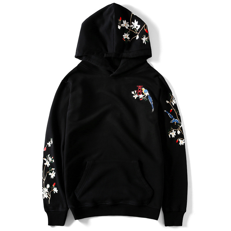 

2021 New Homem Bordado Capuz Flor Pssaro Chins Solto Casual Hoodies Pulver Harajuku Camisolas Casal De Grandes Dimenses YDFQ, Black