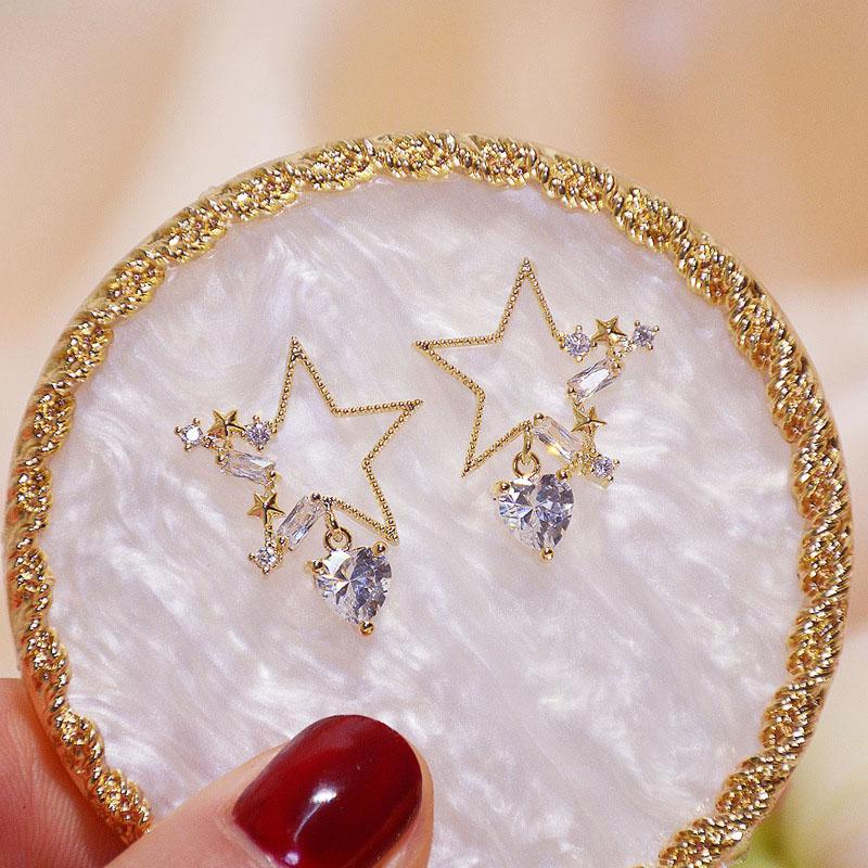 

Stud Exquisite Stars Heart Bling Crystal Earrings For Women Designer Creativity Luxury Jewelry High Quality Zircon S925 Needle