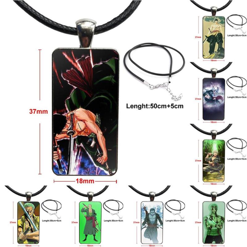 

Glass Cabochon Choker Pendant Rectangle Necklace Steel Color Jewelry For Child Japan Roronoa Zoro Super Cool One Piece