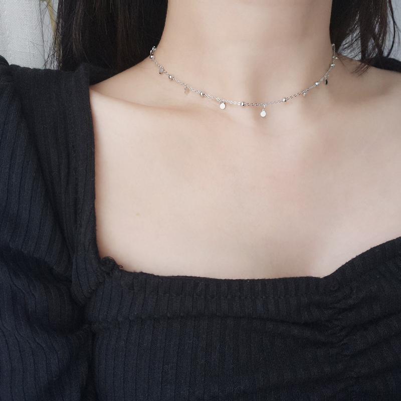 

925 Sterling Silver Necklace Wafer Necklace For Women Elegant Exquisite Choker Fine Jewelry Valentine's Day Present
