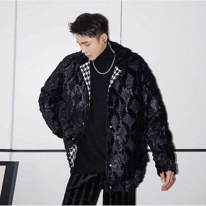 

2021 Men's Oversize Casual Thicken Warm Jackets Winter New Embroidered Plaid Korean Streetwear Coats Man Clothing Ys1j, Black