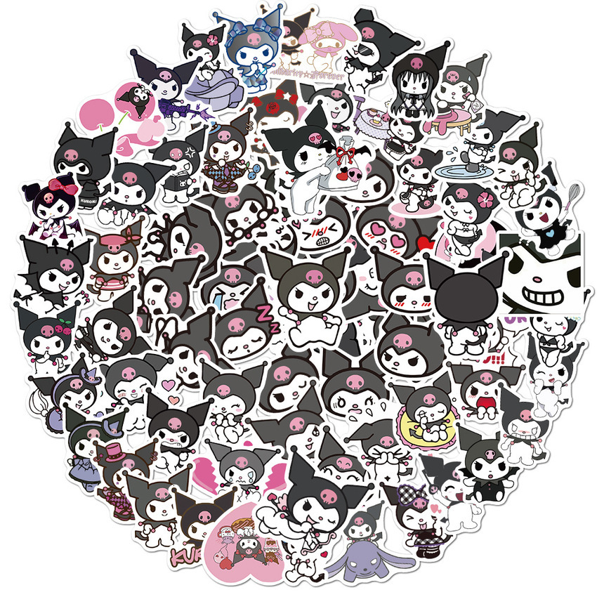 

100 Pieces of Cartoon Coolomi Kuromi Graffiti Stickers Skateboard Guitar Waterproof No Glue Sticker EZB2