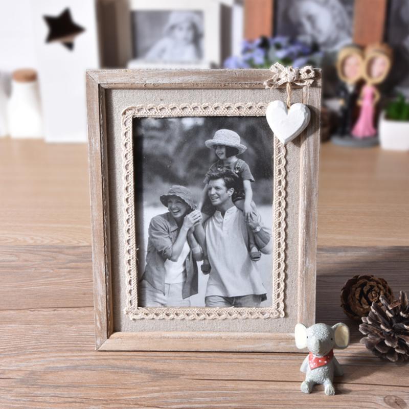 

Craft Gift Wedding With White Heart Home Decor Rectangle Living Room Wood Photo Frame Rustic Bedroom Desktop Love Picture