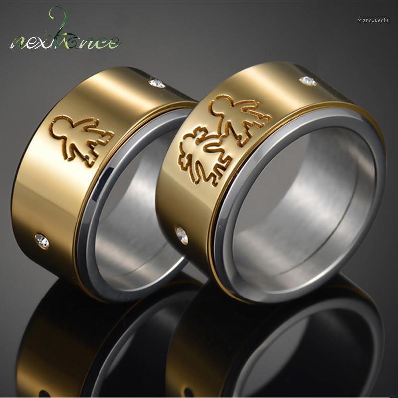

Band Rings Nextvance Stainless Steel Boy Girl Family Ring Cubic Zirconia Wide Rotating For Women Men Gift Drop, Silver