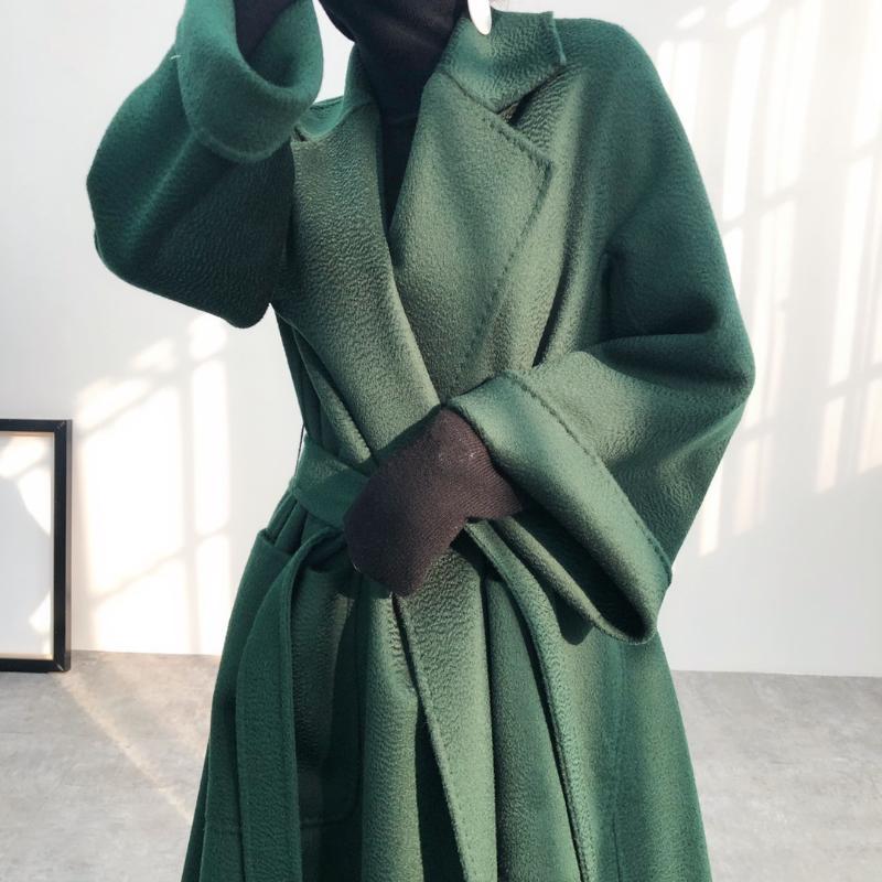 

Bottle Grandmother green water ripple double-sided cashmere coat female in high-end leisure and long loose cloth coat, Red